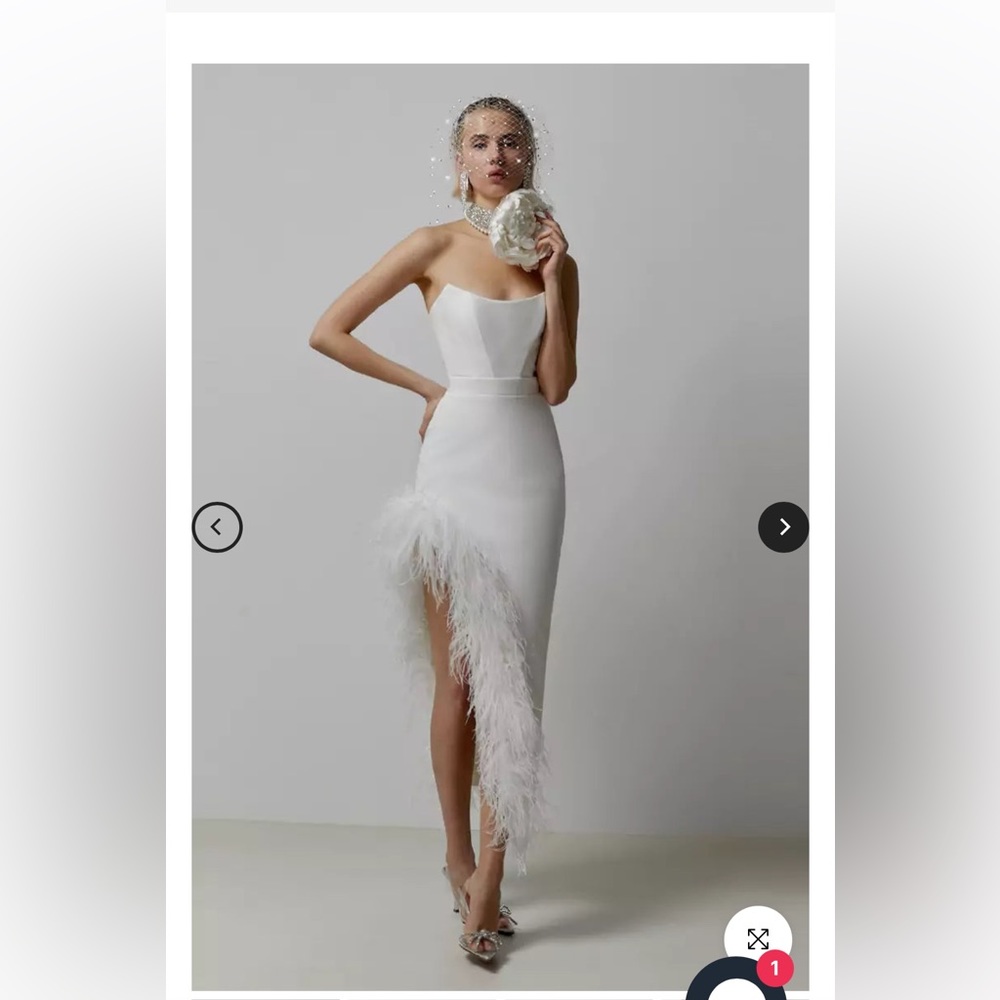 White Feather Bodycon Slit Dress